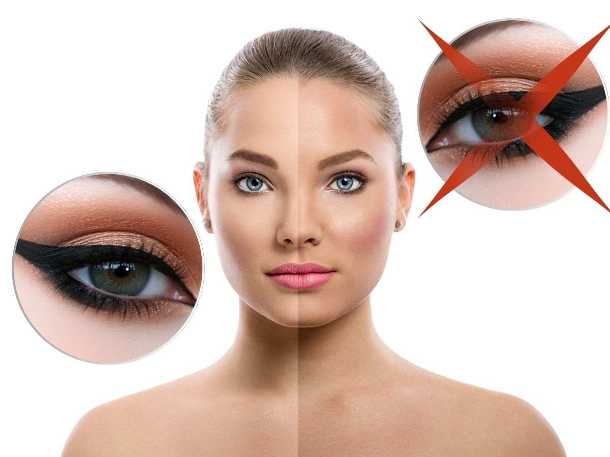 donna con volto senza eyeliner e con quello nero